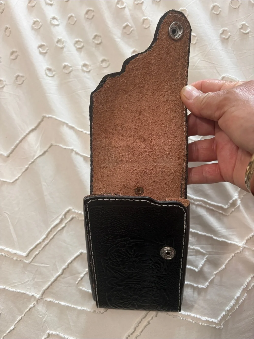 Men's Black Tooled Leather Wallet Phone Case - Classic Bifold Style